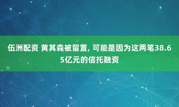 伍洲配资 黄其森被留置, 可能是因为这两笔38.65亿元的信托融资